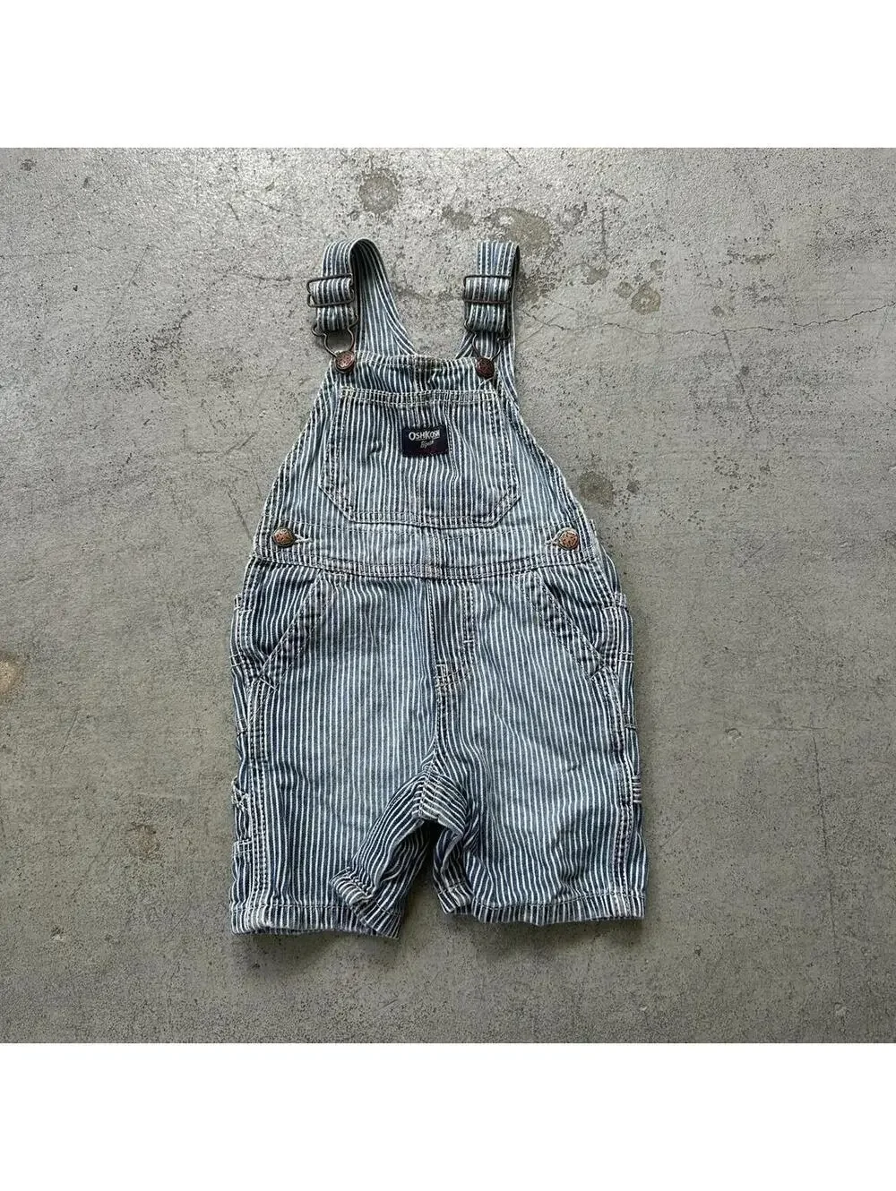 Infant Y2K Osh Kosh Pin Stripe Denim Overalls Short Overalls